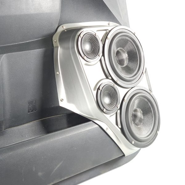 left ortho Speaker Upgrade for the Front Door of your 2014-2021 Toyota Tundra. Easy installation of a Dual 6.5" Midrange and Dual 3.5" Super Tweeter for the most powerful car stereo possible.