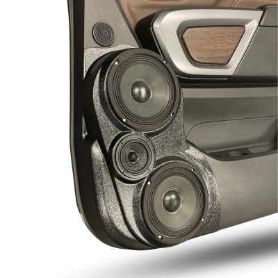 Rear Door Custom Speaker Pods for the 2016-2024 Nissan Titan to hold Dual 6.5 in and 3.5 in speakers for car audio installation upgrade