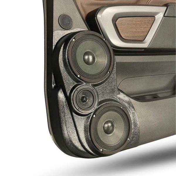 Rear Door Custom Speaker Pods for the 2016-2024 Nissan Titan to hold Dual 6.5 in and 3.5 in speakers for car audio installation upgrade