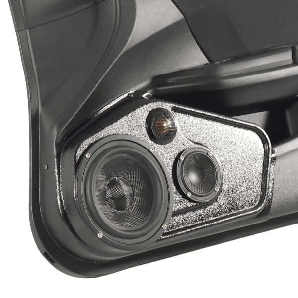 Front Door Custom Speaker Pods for the 2016-2020 Honda Civic to hold 6.5 in and 3.5 in and 2.0 in speakers for car audio installation upgrade