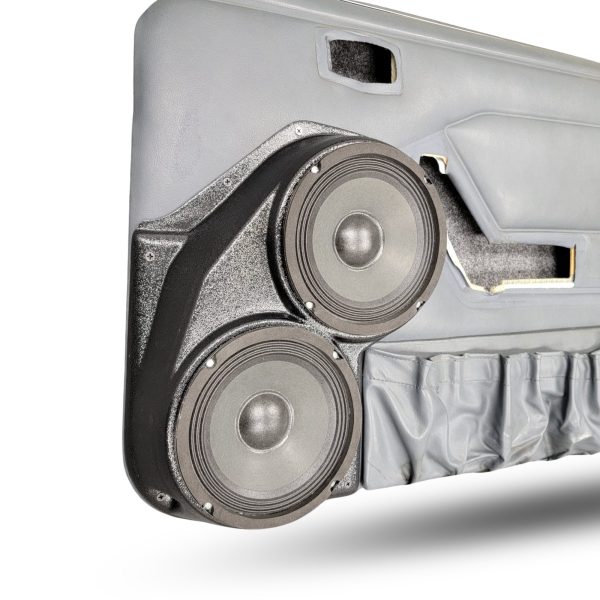 Front Door Custom Speaker Pods for the 1987-1993 Ford Mustang to hold Dual 6.5 in speakers for car audio installation upgrade