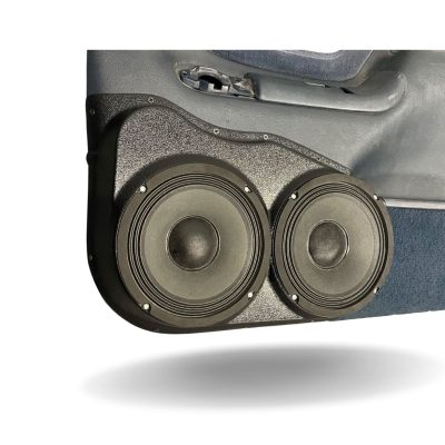 Front Door Custom Speaker Pods for the 1995-1999 Cadillac Escalade Chevrolet Silverado Suburban Tahoe GMC Sierra Yukon to hold Dual 8.0 in speakers for car audio installation upgrade