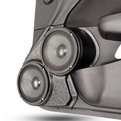 Front Door Custom Speaker Pods for the 2015-2023 Dodge Challenger to hold Dual 6.5 in speakers for car audio installation upgrade