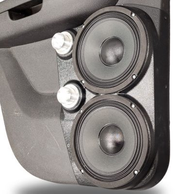 Rear Door Custom Speaker Pods for the 2007-2009 Cadillac Escalade Chevrolet Avalanche Tahoe Silverado Suburban GMC Yukon Sierra to hold Dual 8.0 in and Dual 2.0 in speakers for car audio installation upgrade