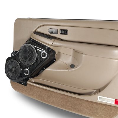 Front Door Custom Speaker Pods for the 2000-2006 Cadillac Escalade Chevrolet Avalanche Silverado Tahoe Suburban GMC Sierra Yukon to hold Dual 6.5 in and Dual 2.0 in speakers for car audio installation upgrade