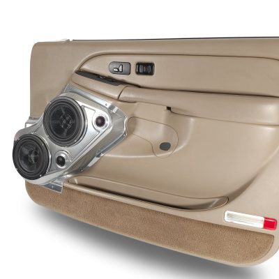 Front Door Custom Speaker Pods for the 2000-2006 Cadillac Escalade Chevrolet Avalanche Silverado Tahoe Suburban GMC Sierra Yukon to hold Dual 6.5 in and Dual 2.0 in speakers for car audio installation upgrade