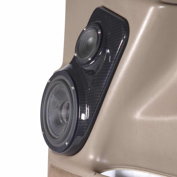 Front Door Custom Speaker Pods for the 2000-2006 Cadillac Escalade Chevrolet Avalanche Silverado Tahoe Suburban GMC Sierra Yukon to hold 6.5 in and 3.5 in speakers for car audio installation upgrade