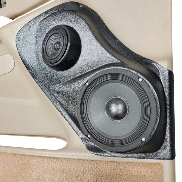 Front Door Custom Speaker Pods for the 2000-2006 Cadillac Escalade Chevrolet Avalanche Silverado Tahoe Suburban GMC Sierra Yukon to hold 6.5 in and 3.5 in speakers for car audio installation upgrade