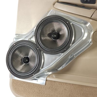 Front Door Custom Speaker Pods for the 2000-2006 Cadillac Escalade Chevrolet Avalanche Silverado Tahoe Suburban GMC Sierra Yukon to hold Dual 8.0 in speakers for car audio installation upgrade