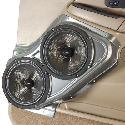 Front Door Custom Speaker Pods for the 2000-2006 Cadillac Escalade Chevrolet Avalanche Silverado Tahoe Suburban GMC Sierra Yukon to hold Dual 8.0 in speakers for car audio installation upgrade