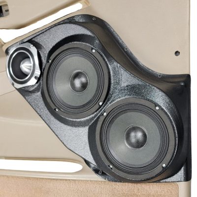 Front Door Custom Speaker Pods for the 2000-2006 Cadillac Escalade Chevrolet Avalanche Silverado Tahoe Suburban GMC Sierra Yukon to hold Dual 6.5 in and 4.0 in speakers for car audio installation upgrade