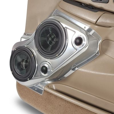 Front Door Custom Speaker Pods for the 2000-2006 Cadillac Escalade Chevrolet Avalanche Silverado Tahoe Suburban GMC Sierra Yukon to hold Dual 6.5 in and Dual 2.0 in speakers for car audio installation upgrade