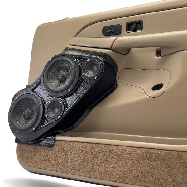 Front Door Custom Speaker Pods for the 2000-2006 Cadillac Escalade Chevrolet Avalanche Silverado Tahoe Suburban GMC Sierra Yukon to hold Dual 6.5 in and Dual 3.5 in speakers for car audio installation upgrade