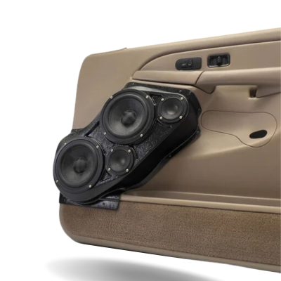 Front Door Custom Speaker Pods for the 2000-2006 Cadillac Escalade Chevrolet Avalanche Silverado Tahoe Suburban GMC Sierra Yukon to hold Dual 6.5 in and Dual 3.5 in speakers for car audio installation upgrade
