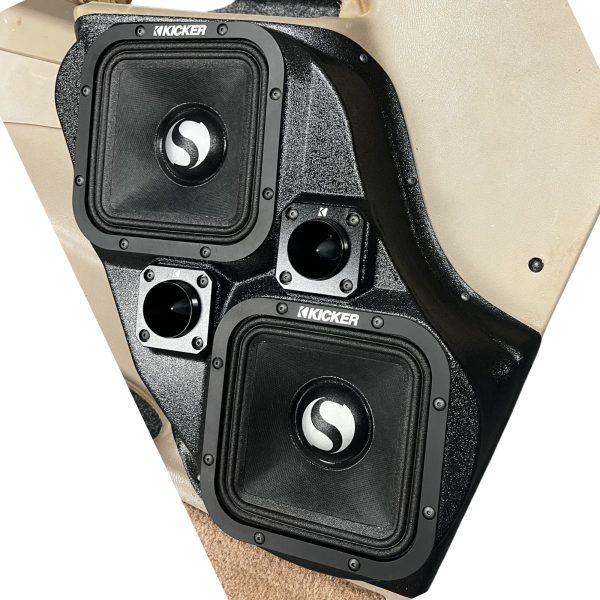 Front Door Custom Speaker Pods for the 2000-2006 Cadillac Escalade Chevrolet Avalanche Silverado Tahoe Suburban GMC Sierra Yukon to hold Dual 7.0 in and Dual 2.0 in speakers for car audio installation upgrade