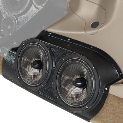 Front Door Custom Speaker Pods for the 2000-2006 Cadillac Escalade Chevrolet Avalanche Silverado Tahoe Suburban GMC Sierra Yukon to hold Dual 8.0 in speakers for car audio installation upgrade