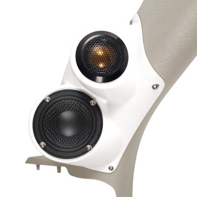 A-Pillar Custom Speaker Pods for the 2002-2005 Dodge Ram Ram to hold 3.5 in and 2.0 in speakers for car audio installation upgrade