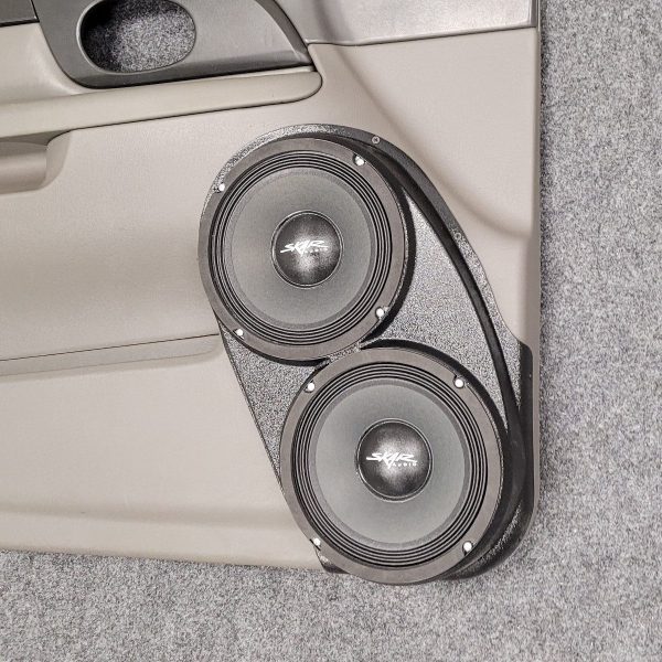 Front Door Custom Speaker Pods for the 2002-2005 GMC Envoy to hold Dual 8.0 in speakers for car audio installation upgrade