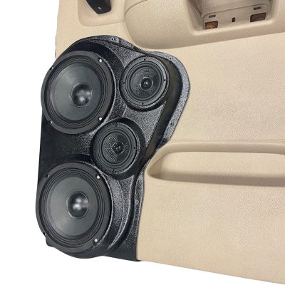 Rear Door Custom Speaker Pods for the 2007-2009 Chevrolet Silverado GMC Sierra to hold Dual 6.5 in and Dual 3.5 in speakers for car audio installation upgrade