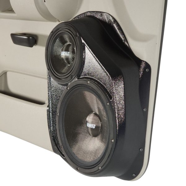 right ortho Speaker Upgrade for the Front Door of your 2007-2009 Chevrolet Silverado, GMC Sierra. Easy installation of a 10" and 6.5" Midrange for the most powerful car stereo possible.