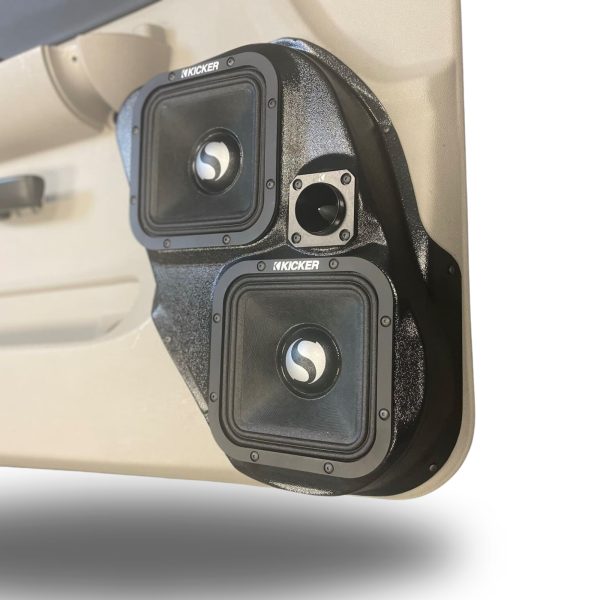 right ortho Speaker Upgrade for the Front Door of your 2007-2009 Chevrolet Silverado, GMC Sierra. Easy installation of a Dual 7" Square Midrange and Single Tweeter for the most powerful car stereo possible.