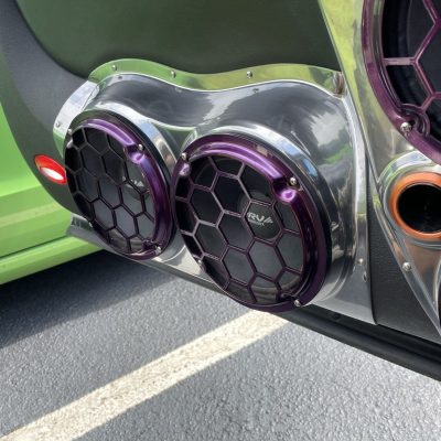 Front Door Custom Speaker Pods for the 2007-2009 Chevrolet Avalanche Silverado Suburban Tahoe GMC Sierra Yukon to hold Dual 8.0 in speakers for car audio installation upgrade