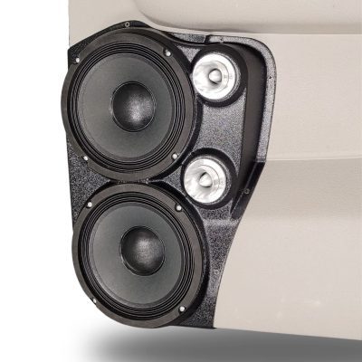 Rear Door Custom Speaker Pods for the 2007-2009 Cadillac Escalade Chevrolet Avalanche Tahoe Silverado Suburban GMC Yukon Sierra to hold Dual 8.0 in and Dual 2.0 in speakers for car audio installation upgrade