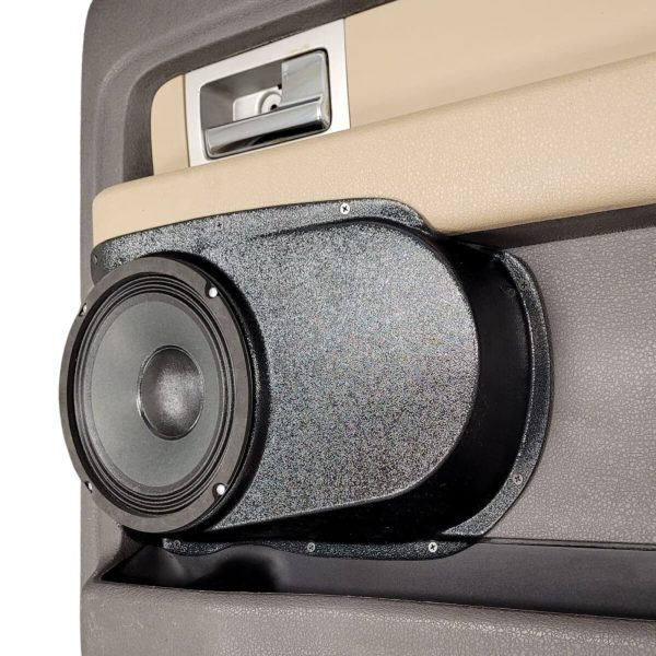 right ortho Speaker Upgrade for the Rear Door of your 2009-2014 Ford F150. Easy installation of a Single 8" Midrange for the most powerful car stereo possible.