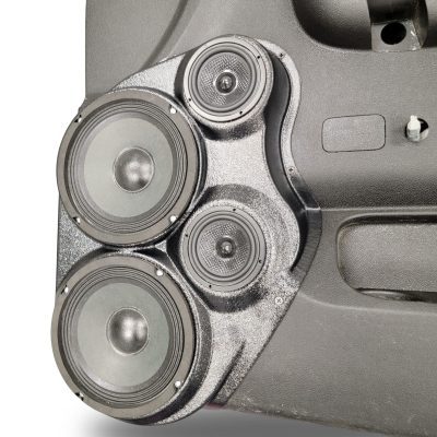 Front Door Custom Speaker Pods for the 2010-2013 Chevrolet Silverado GMC Sierra to hold Dual 6.5 in and Dual 3.5 in speakers for car audio installation upgrade