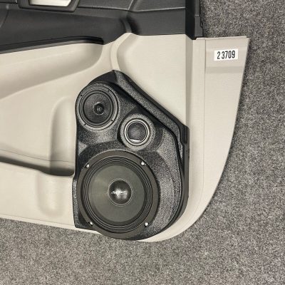 Front Door Custom Speaker Pods for the 2012-2017 Toyota Camry to hold 6.5 in and 3.5 in and 2.0 in speakers for car audio installation upgrade