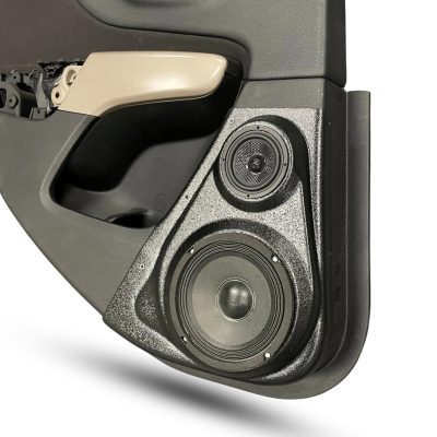 Rear Door Custom Speaker Pods for the 2014-2023 Jeep Cherokee to hold 6.5 in and 3.5 in speakers for car audio installation upgrade