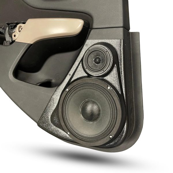 Rear Door Custom Speaker Pods for the 2014-2023 Jeep Cherokee to hold 8.0 in and 3.5 in speakers for car audio installation upgrade