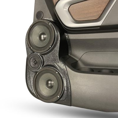 Rear Door Custom Speaker Pods for the 2016-2024 Nissan Titan to hold Dual 6.5 in and 3.5 in speakers for car audio installation upgrade