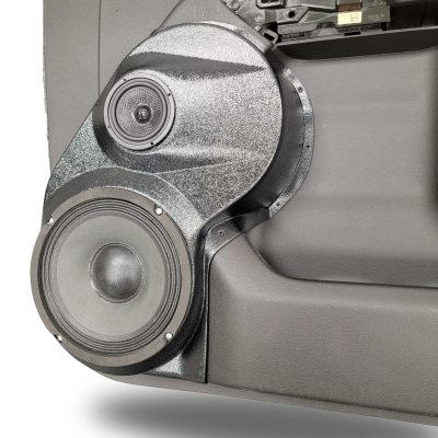 Front Door Custom Speaker Pods for the 2019-2023 Chevrolet Silverado GMC Sierra to hold 8.0 in and 3.5 in speakers for car audio installation upgrade