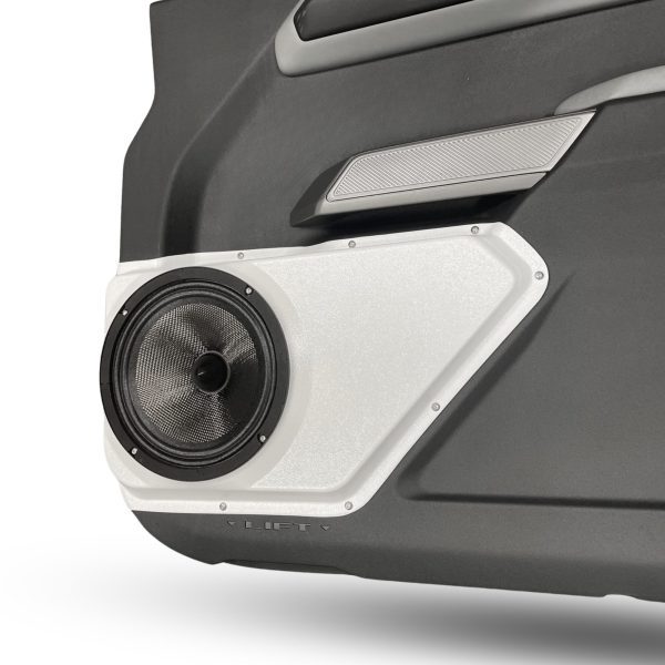 Front Door Custom Speaker Pods for the 2021-2023 Ford Bronco to hold 8.0 in speakers for car audio installation upgrade