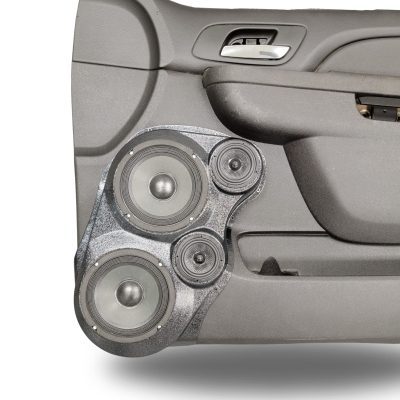 Front Door Custom Speaker Pods for the 2007-2009 Cadillac Escalade Chevrolet Avalanche Tahoe Silverado Suburban GMC Yukon Sierra to hold Dual 6.5 in and Dual 3.5 in speakers for car audio installation upgrade