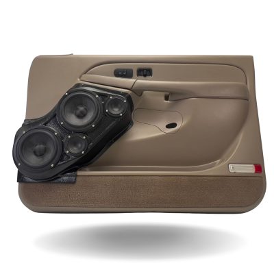 Front Door Custom Speaker Pods for the 2000-2006 Cadillac Escalade Chevrolet Avalanche Silverado Tahoe Suburban GMC Sierra Yukon to hold Dual 6.5 in and Dual 3.5 in speakers for car audio installation upgrade