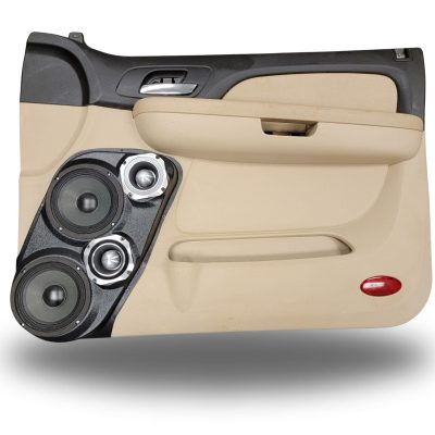 Front Door Custom Speaker Pods for the 2007-2009 Cadillac Escalade Chevrolet Avalanche Tahoe Silverado Suburban GMC Yukon Sierra to hold Dual 6.5 in and Dual 4.0 in speakers for car audio installation upgrade
