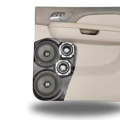 Rear Door Custom Speaker Pods for the 2007-2009 Cadillac Escalade Chevrolet Avalanche Tahoe Silverado Suburban GMC Yukon Sierra to hold Dual 6.5 in and Dual 4.0 in speakers for car audio installation upgrade