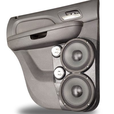 Rear Door Custom Speaker Pods for the 2007-2009 Cadillac Escalade Chevrolet Avalanche Tahoe Silverado Suburban GMC Yukon Sierra to hold Dual 8.0 in and Dual 2.0 in speakers for car audio installation upgrade