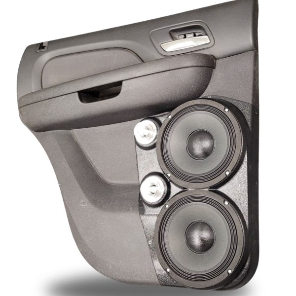 top center Speaker Upgrade for the Rear Door of your 2007-2014 Chevrolet Tahoe, Suburban, Avalanche, Silverado. GMC Yukon, Sierra. Cadillac Escalade. Easy installation of a Dual 8" and Dual Tweeter for the most powerful car stereo possible.