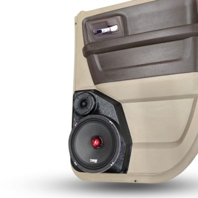 Rear Door Custom Speaker Pods for the 2009-2018 Dodge Ram to hold 8.0 in and 3.5 in speakers for car audio installation upgrade