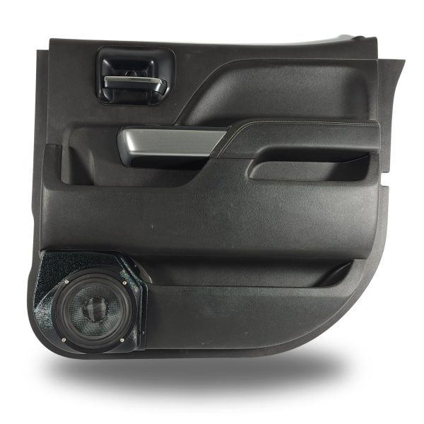 top center Speaker Upgrade for the Rear Door of your 2014-2018 Chevrolet Silverado, GMC Sierra. Easy installation of a Single 6.5" Midrange for the most powerful car stereo possible.