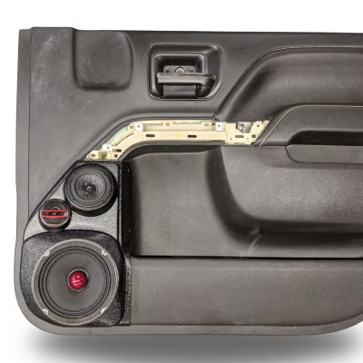 Front Door Custom Speaker Pods for the 2014-2018 Chevrolet Silverado GMC Sierra to hold 6.5 in and 3.5 in speakers for car audio installation upgrade