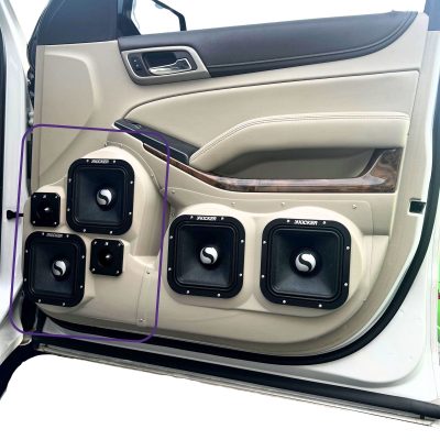 Front Door Custom Speaker Pods for the 2015-2020 Chevrolet Suburban Chevrolet Tahoe GMC Yukon to hold Dual 7.0 in and Dual 3.5 in speakers for car audio installation upgrade