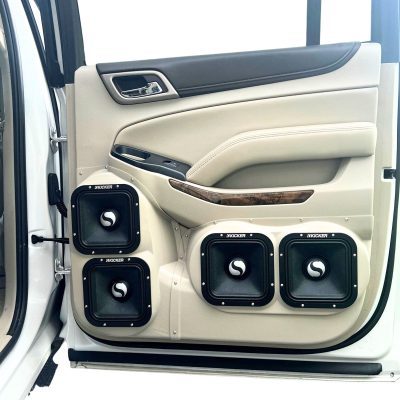 Rear Door Custom Speaker Pods for the 2015-2020 Cadillac EscaladeESV Chevrolet Suburban GMC YukonXL to hold Dual 7.0 in speakers for car audio installation upgrade