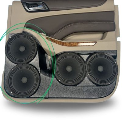 Rear Door Custom Speaker Pods for the 2015-2020 Chevrolet Suburban Chevrolet Tahoe GMC Yukon to hold Dual 8.0 in speakers for car audio installation upgrade