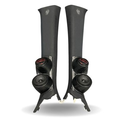 A-Pillar Custom Speaker Pods for the 2015-2021 Lexus RC to hold 3.5 in and 2.0 in speakers for car audio installation upgrade
