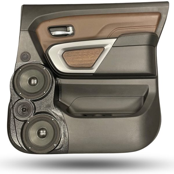 Rear Door Custom Speaker Pods for the 2016-2024 Nissan Titan to hold Dual 6.5 in and 3.5 in speakers for car audio installation upgrade