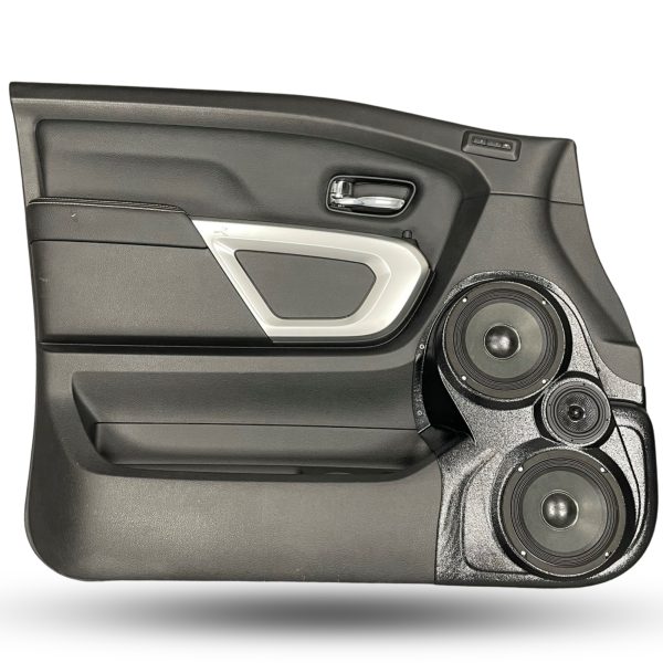 top center Speaker Upgrade for the Front Door of your 2016-2024 Nissan Titan. Easy installation of a Dual 6.5" Midrange and Single 3.5" Super Tweeter for the most powerful car stereo possible.